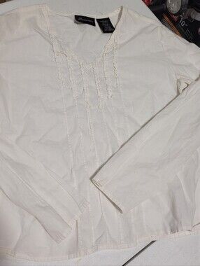 White Long Sleeve V-Neck Ruffle Front Top